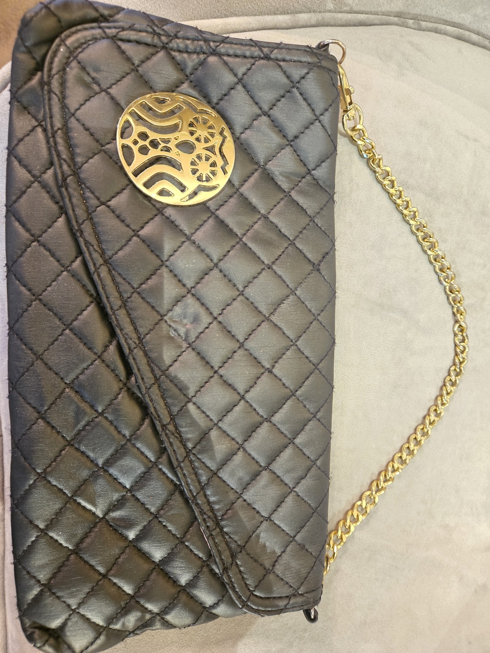 Aldo Black Quilted Clutch with Gold Chain